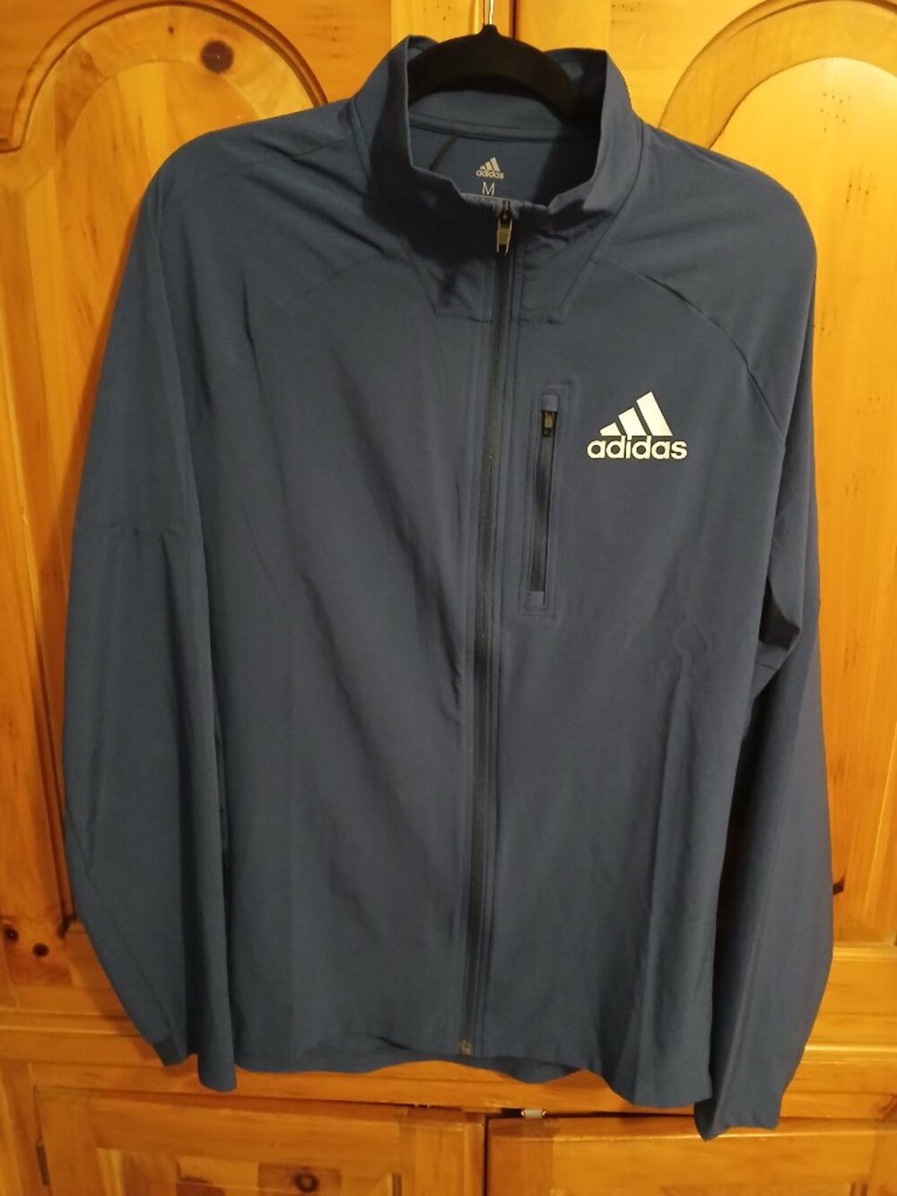adidas Running Men's Wind/Rain Jacket, Size Medium - Blue, Zip Chest Pocket